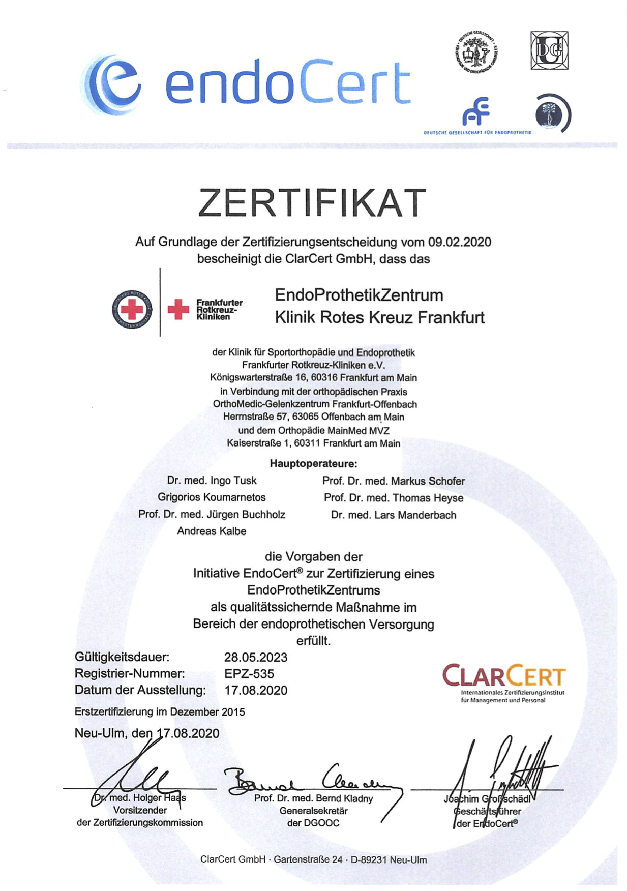 Endocert ORTHOmedic Frankfurt Offenbach